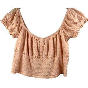 Billabong Top L Crop Puff Sleeve Off Shoulder Ruffle Blouse Boho Beach‎ Stretch